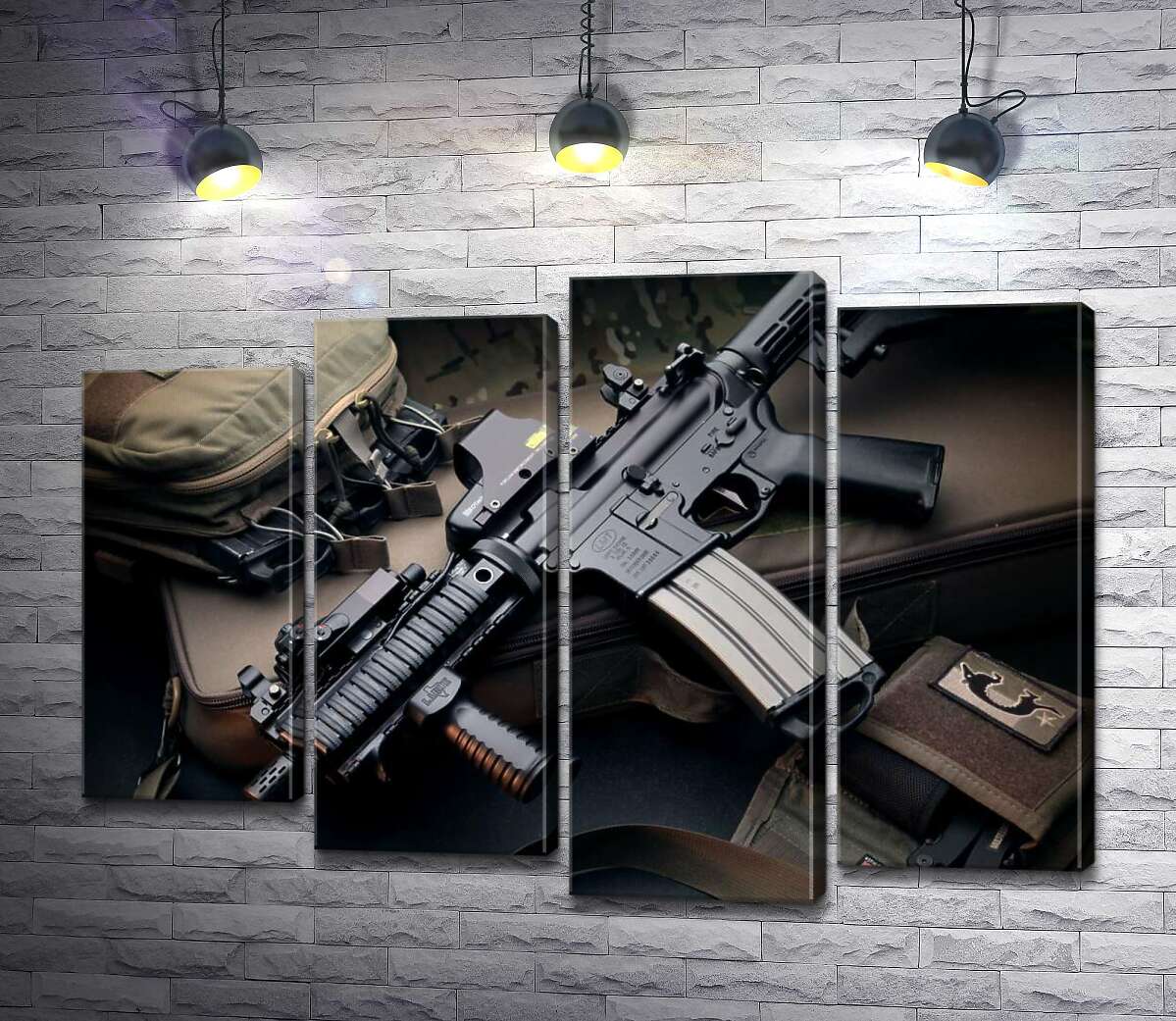 

Модульная картина ArtPoster Жизнь военного: автомат и снаряжение 100x72 см Модуль №21