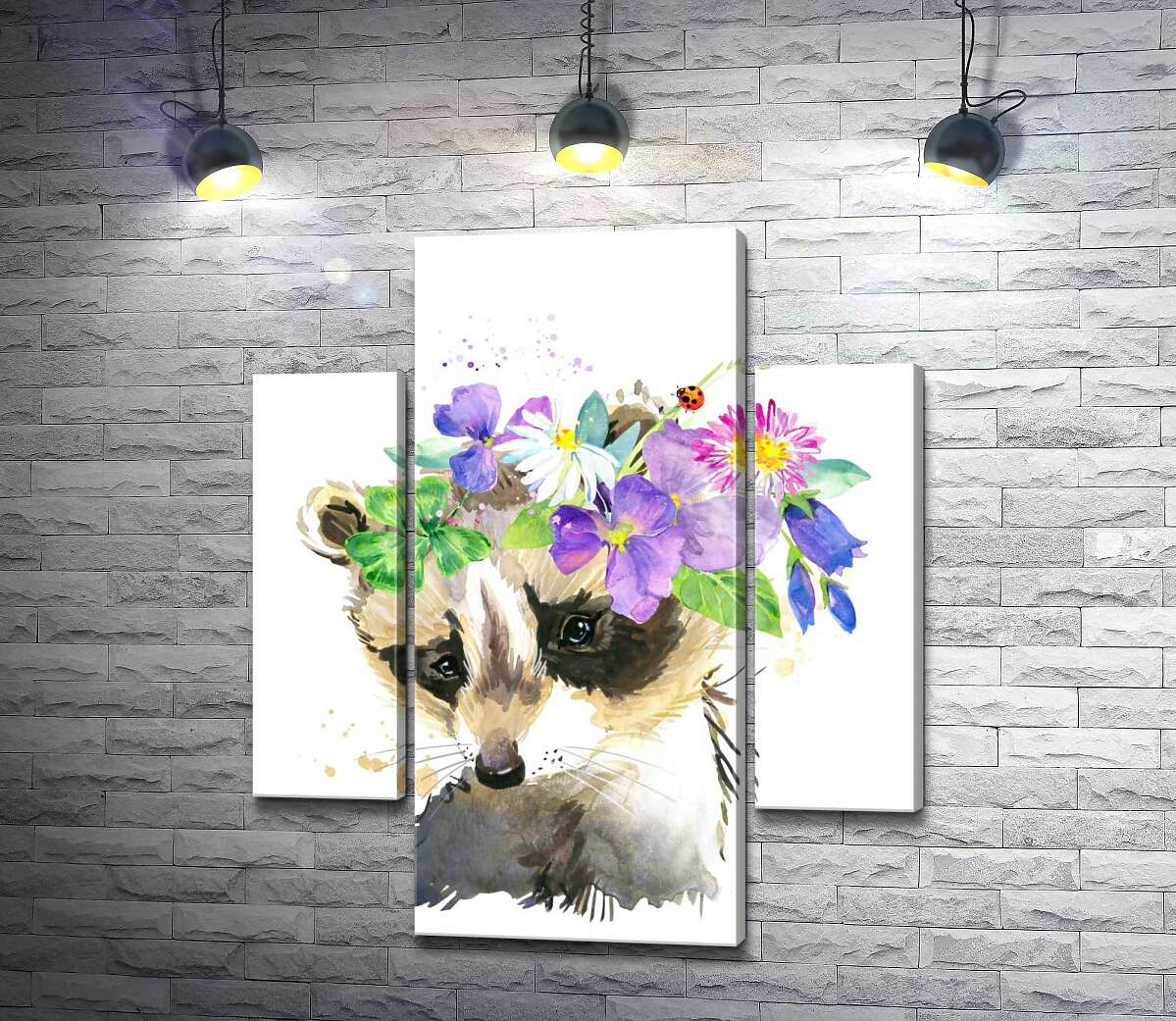 

Модульная картина ArtPoster Макушка енота украшена венком цветов 100x119 см Модуль №7