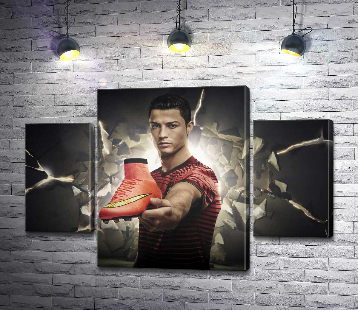 

Модульная картина ArtPoster Криштиану Роналду (Cristiano Ronaldo) рекламирует футбольные бутсы от фирмы Nike 100x69 см Модуль №7
