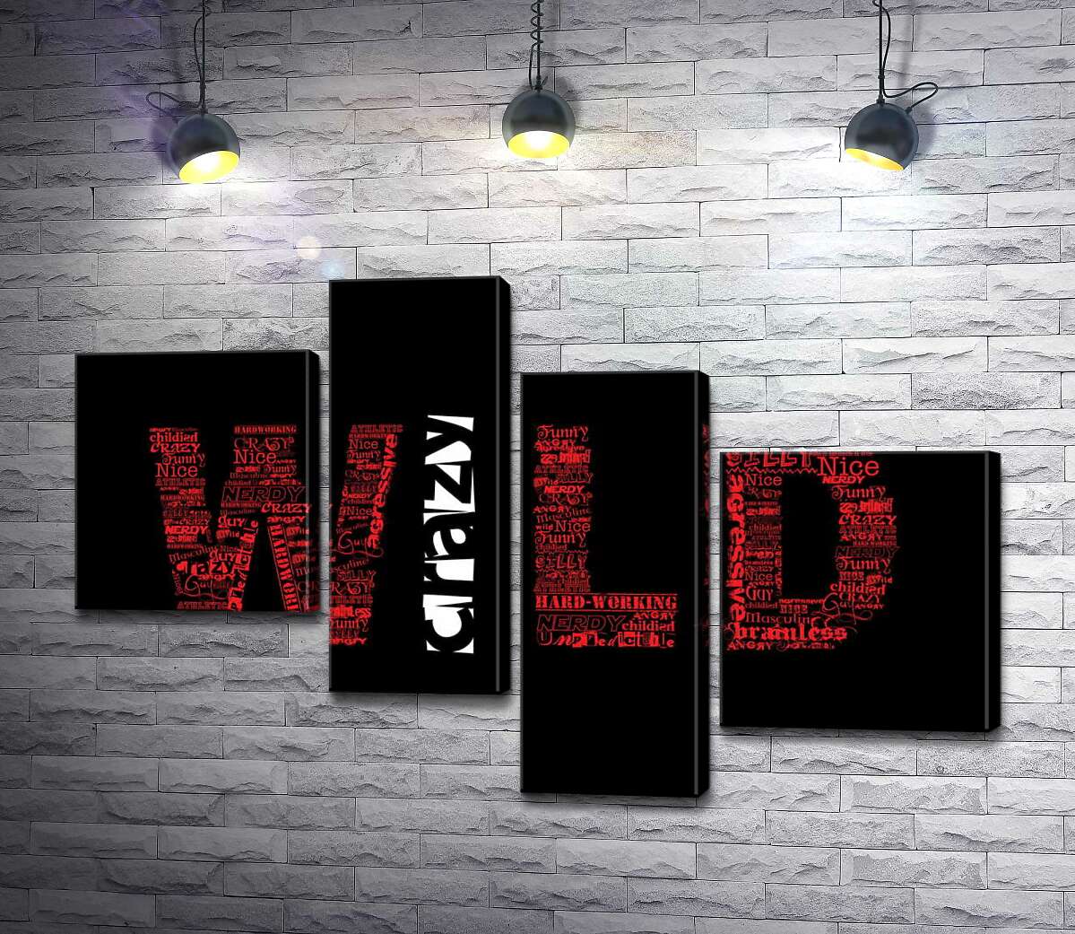 

Модульная картина ArtPoster Красная надпись "Дикий" (Wild) на черном фоне 130x85 см Модуль №20