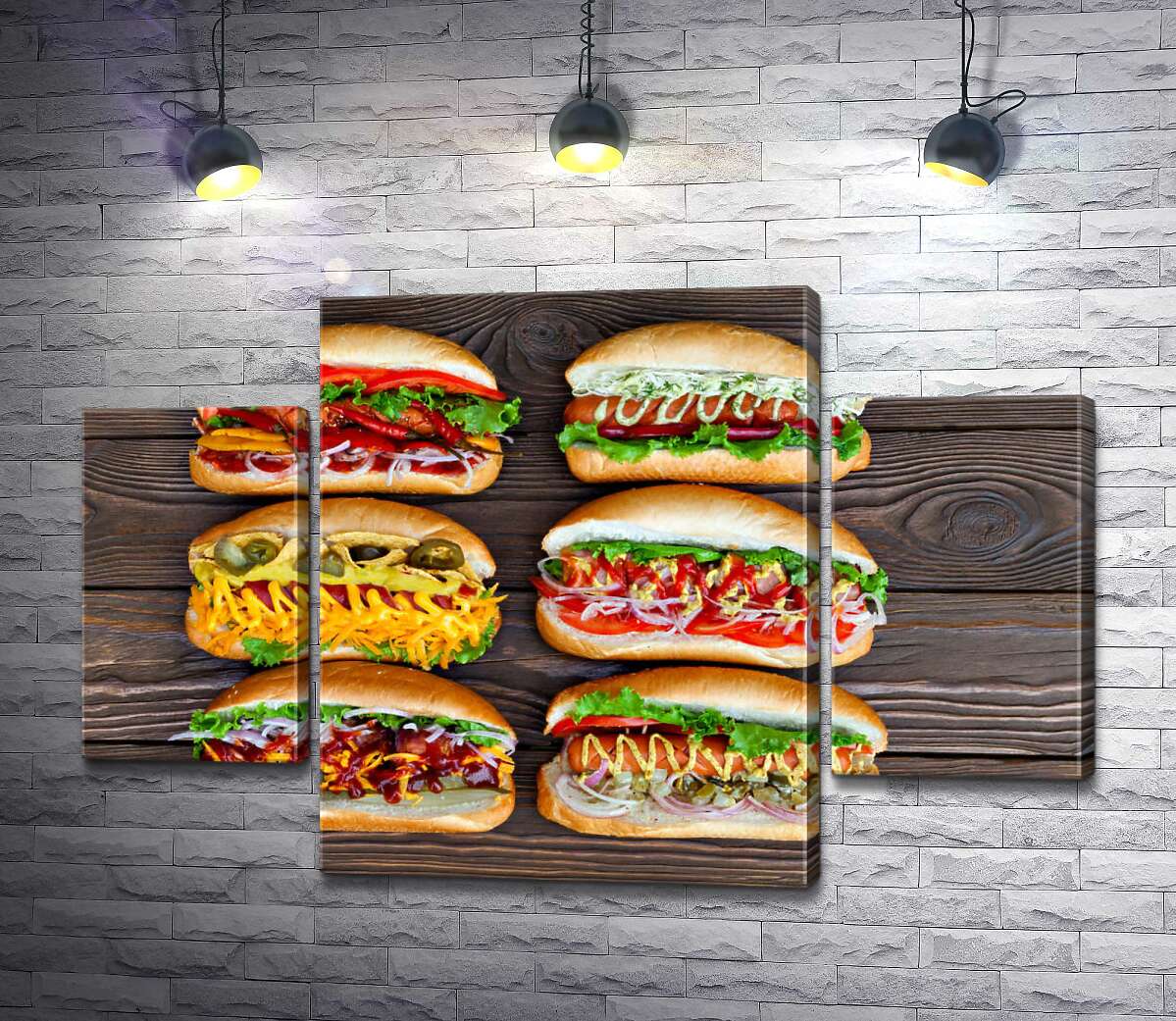 

Модульная картина ArtPoster Красочные разновидности вкусных хот-догов 80x54 см Модуль №7