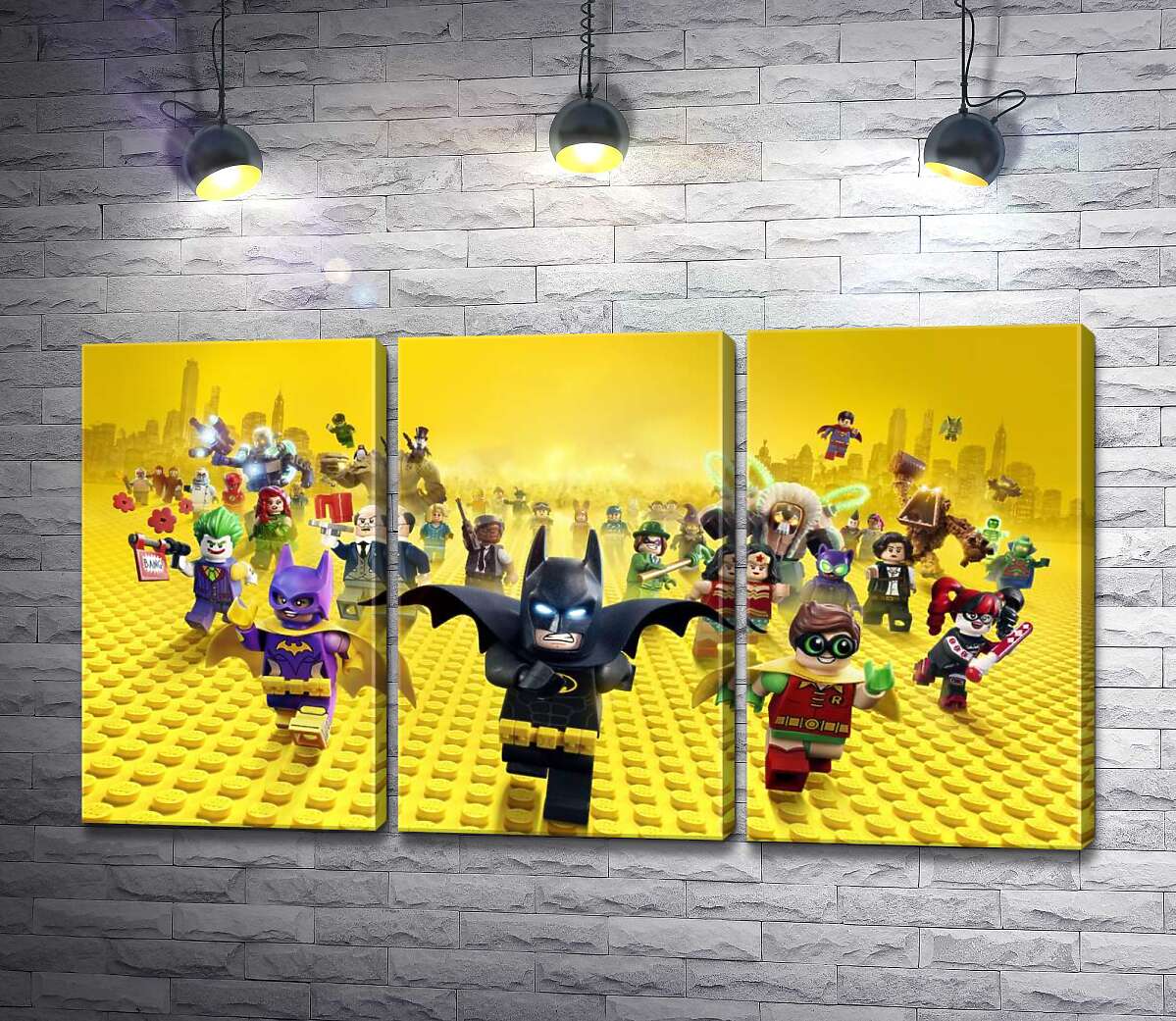 

Модульная картина ArtPoster Лего Бэтмен спешит спасать мир на постере к фильму "Lego Фильм: Бэтмен" (The Lego Batman Movie) 132x73 см Модуль №11