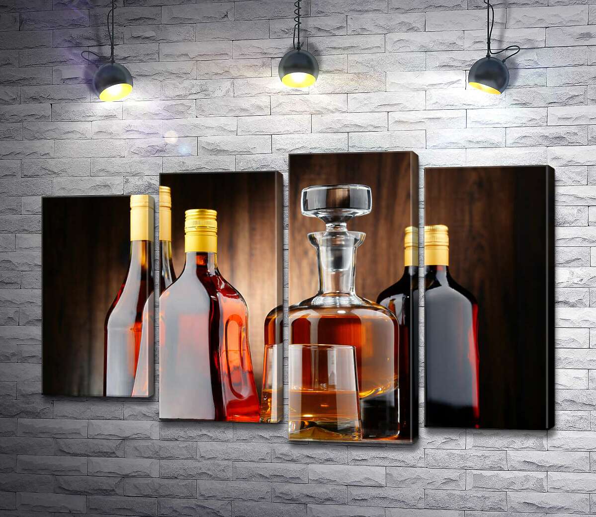 

Модульная картина ArtPoster Медовые оттенки крепкого алкоголя в стеклянных бутылках 80x53 см Модуль №21