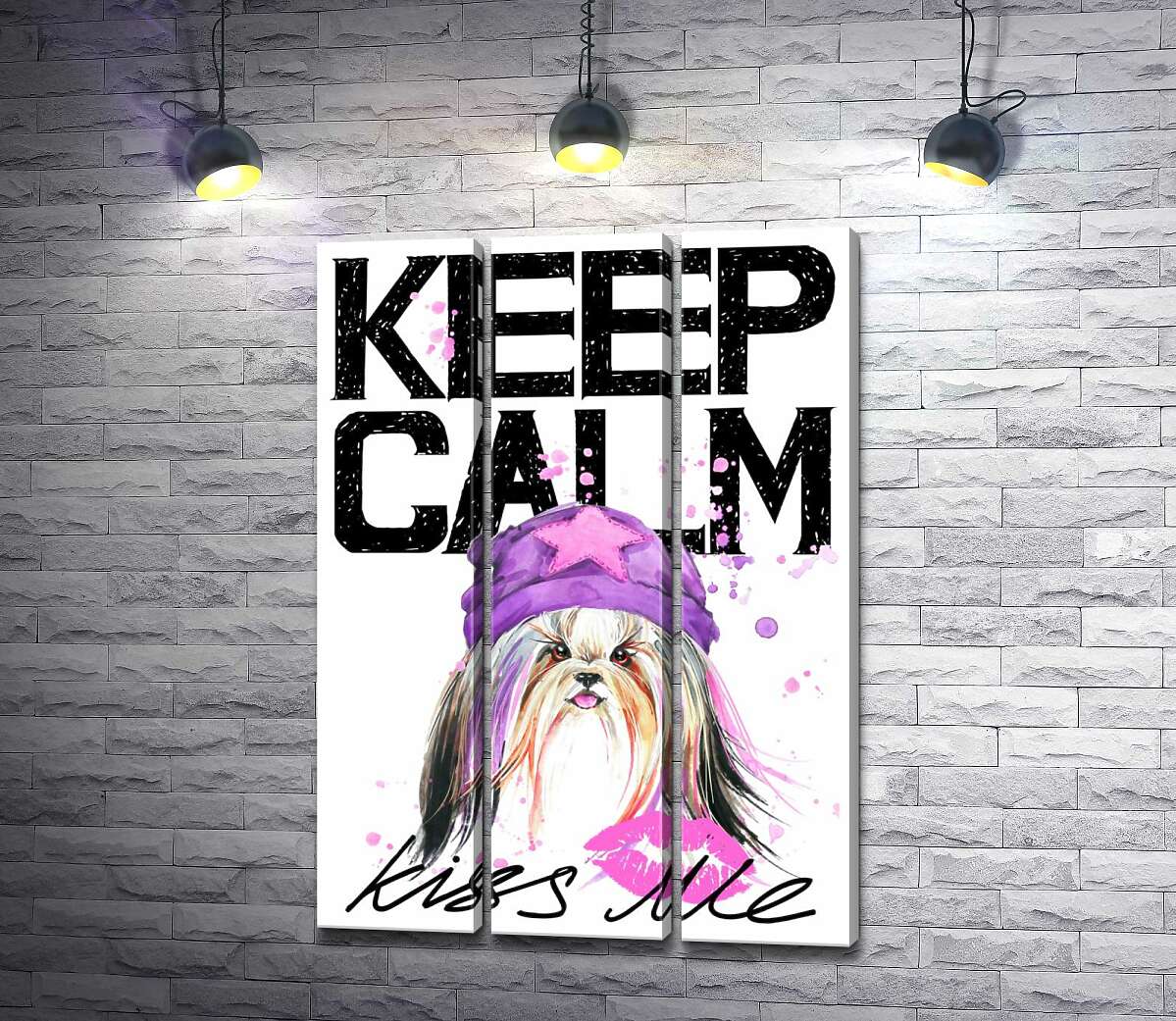 

Модульная картина ArtPoster Модная собака среди надписи "keep calm and kiss me" 102x146 см Модуль №11