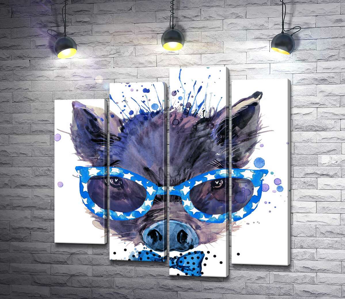 

Модульная картина ArtPoster Модный кабанчик в звездных очках и синем галстуке-бабочке 100x101 см Модуль №21