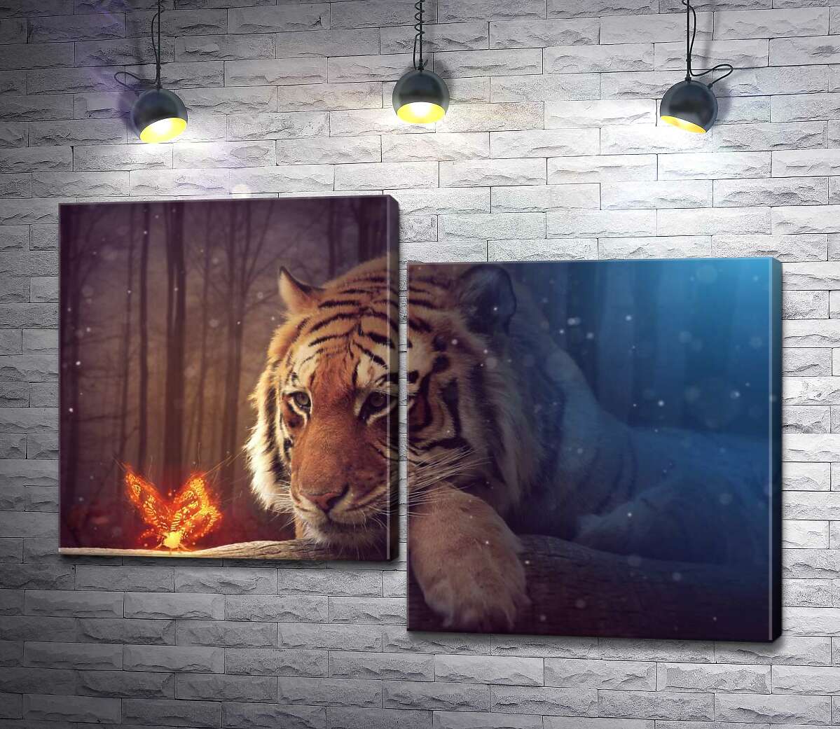 

Модульная картина ArtPoster Могучий тигр наблюдает за огненной бабочкой 130x88 см Модуль №5