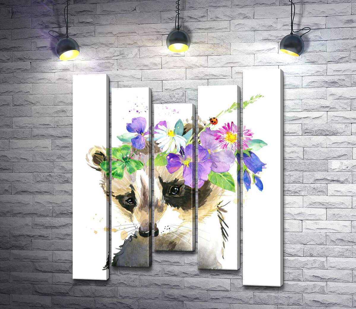 

Модульная картина ArtPoster Макушка енота украшена венком цветов 130x156 см Модуль №28