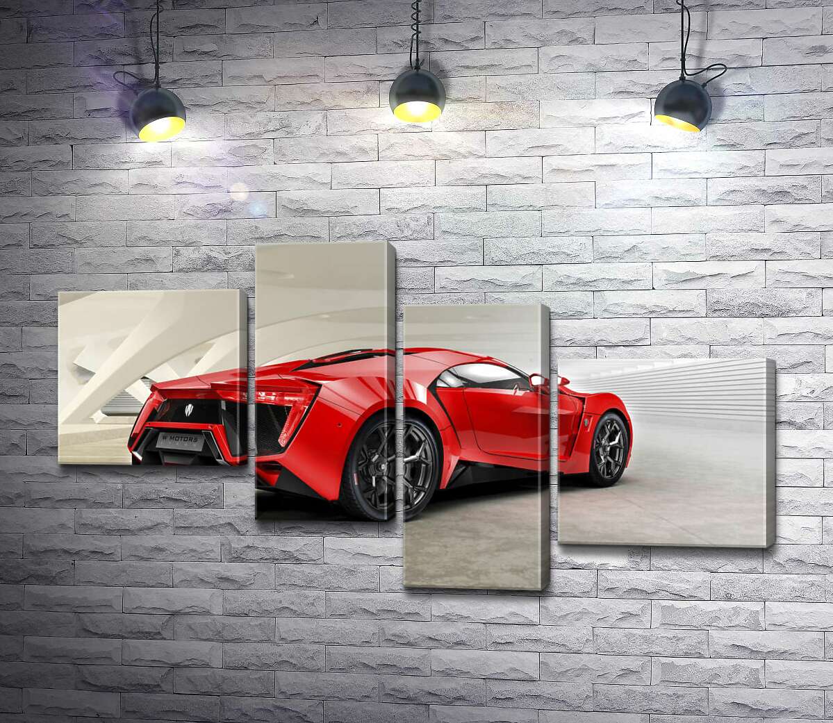 

Модульная картина ArtPoster Красный бампер автомобиля Lykan Hypersport на белом фоне 130x74 см Модуль №20