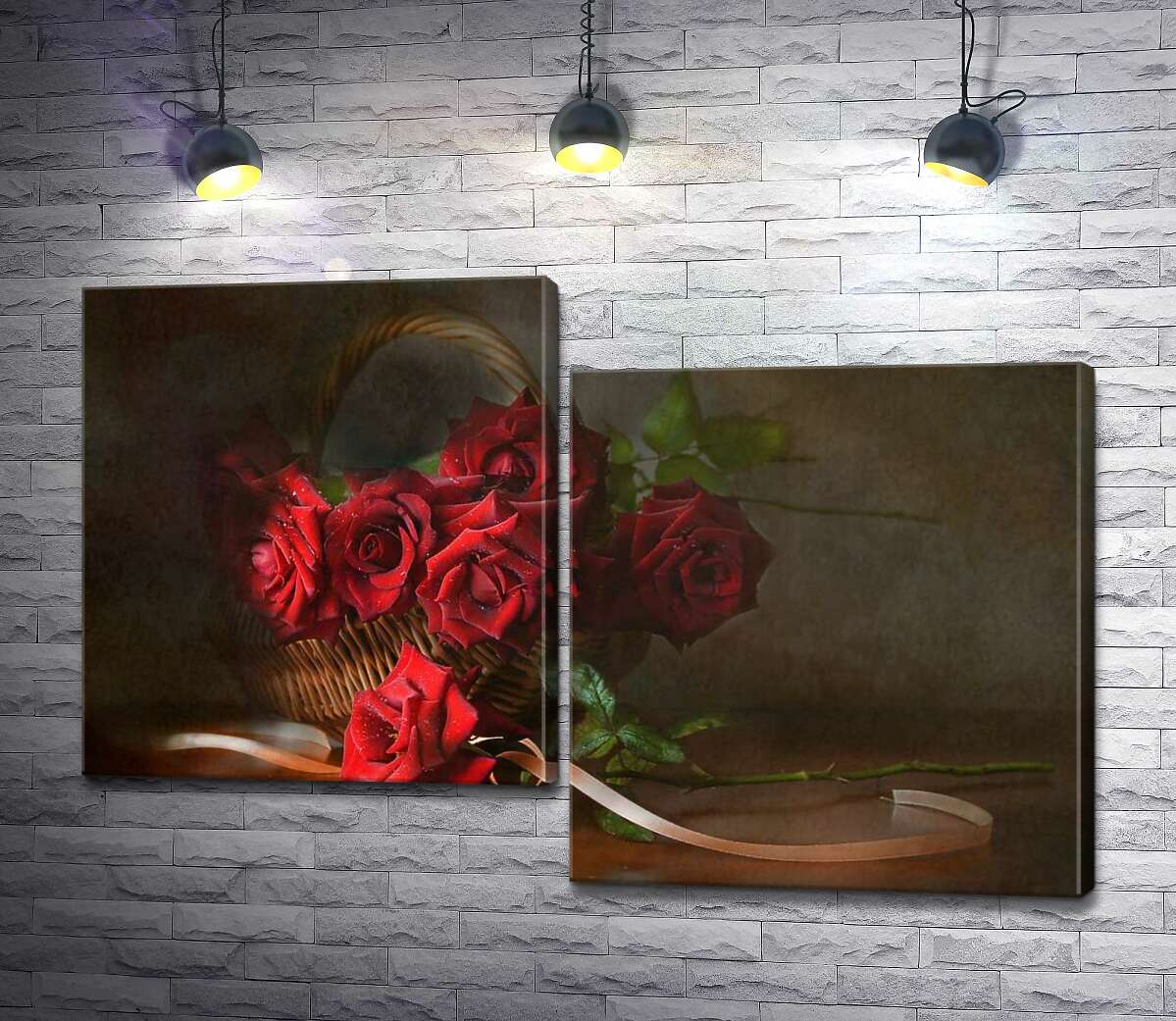 

Модульная картина ArtPoster Красный бархат цветов роз в плетеной корзине 130x87 см Модуль №5