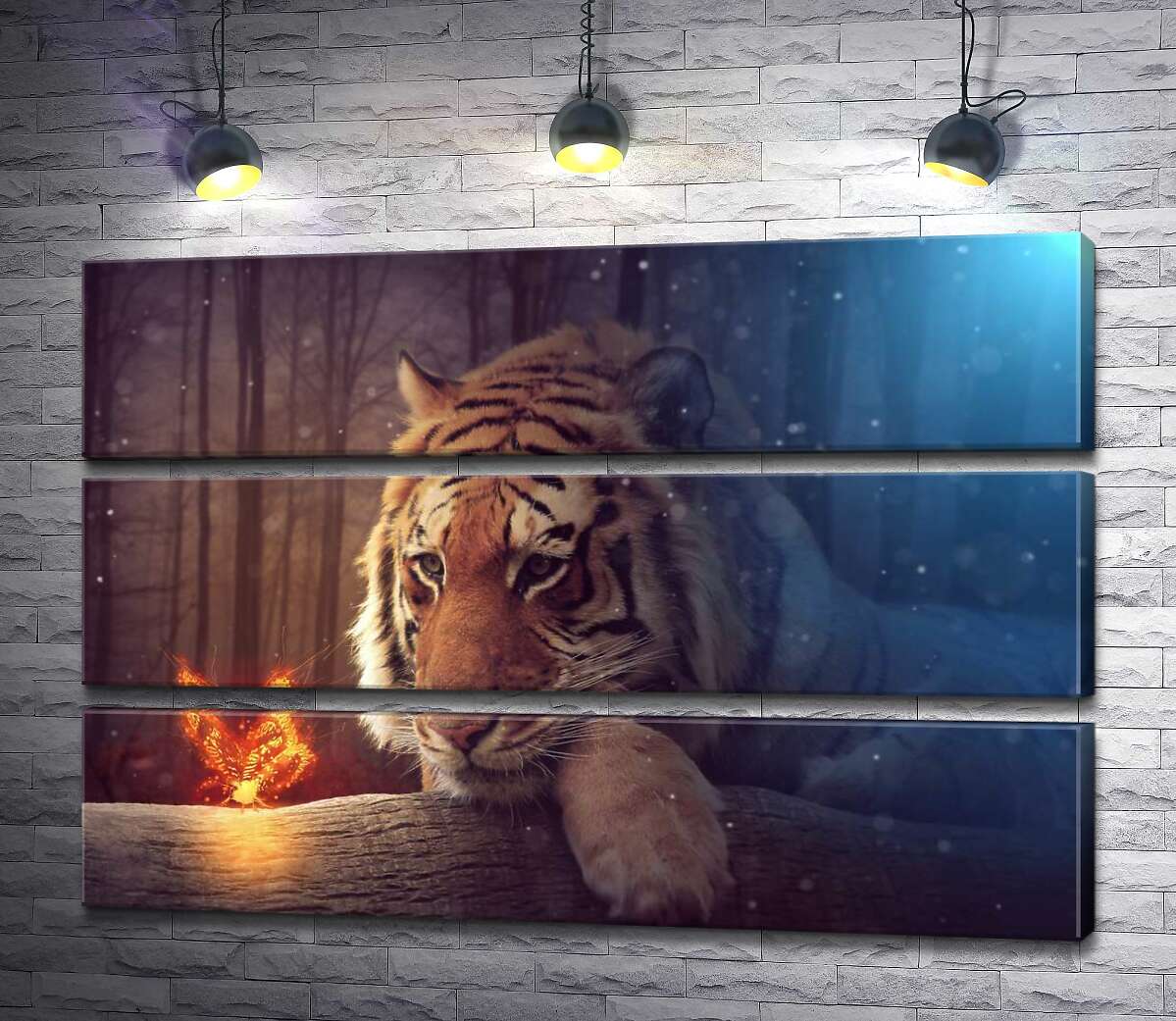 

Модульная картина ArtPoster Могучий тигр наблюдает за огненной бабочкой 90x60 см Модуль №13