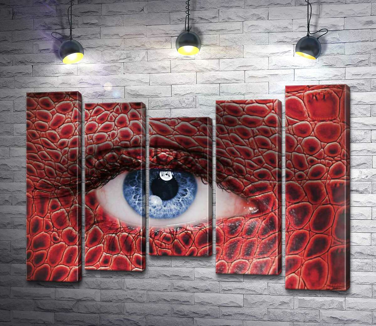 

Модульная картина ArtPoster Красная чешуя рептилии очерчивает взгляд голубого глаза девушки 130x95 см Модуль №28