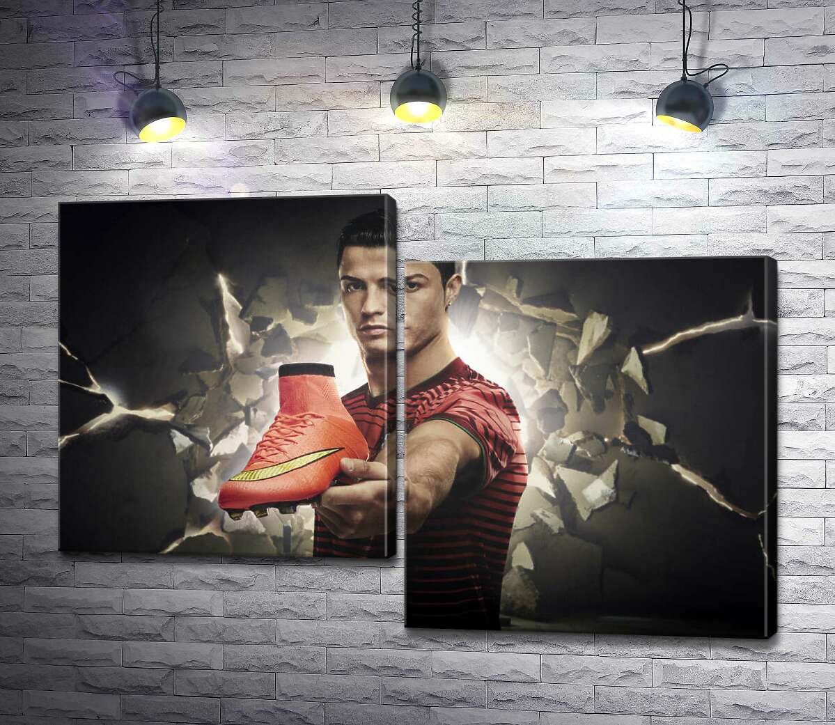 

Модульная картина ArtPoster Криштиану Роналду (Cristiano Ronaldo) рекламирует футбольные бутсы от фирмы Nike 100x68 см Модуль №5