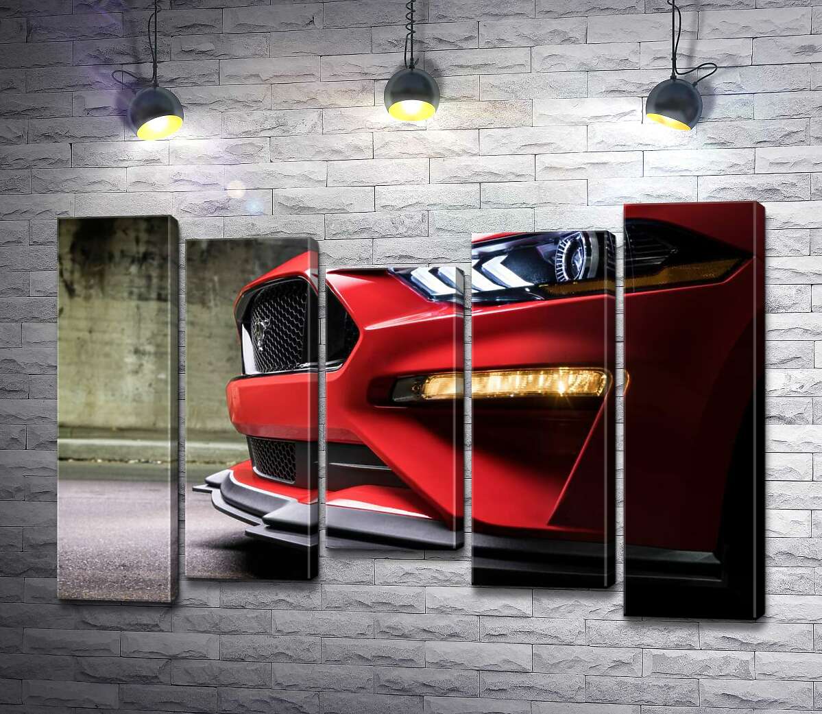 

Модульная картина ArtPoster Красный бампер автомобиля Ford Mustang Shelby GT500 с плавными изгибами фар 130x88 см Модуль №28