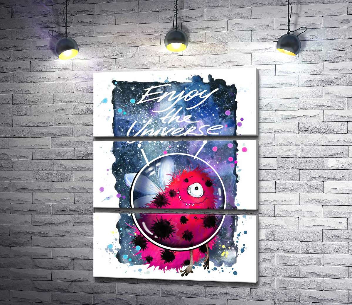 

Модульная картина ArtPoster Красный монстр с крылышками среди космоса с надписью "Enjoy the Universe" 130x168 см Модуль №13