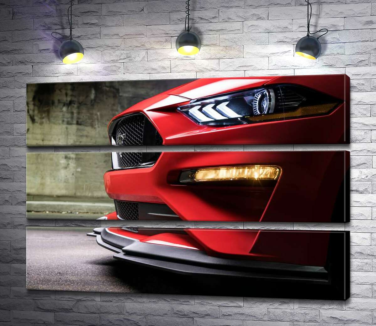 

Модульная картина ArtPoster Красный бампер автомобиля Ford Mustang Shelby GT500 с плавными изгибами фар 90x60 см Модуль №13