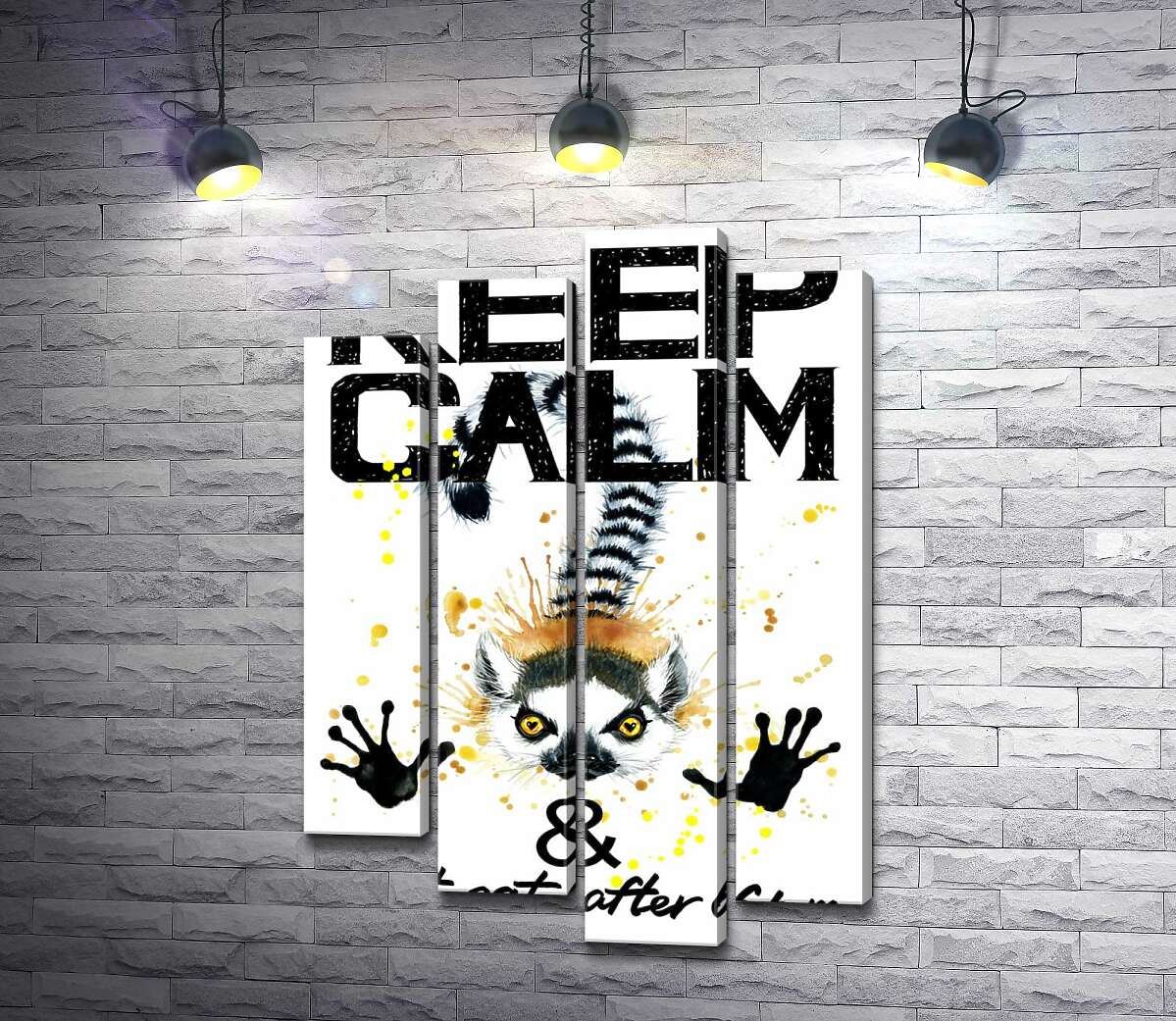 

Модульная картина ArtPoster Лемур тянет лапы вперед под надписью "keep calm and don't eat after 6 p.m." 100x147 см Модуль №21