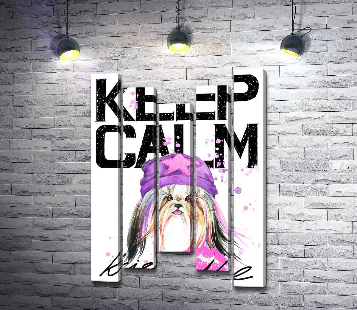 

Модульная картина ArtPoster Модная собака среди надписи "keep calm and kiss me" 130x192 см Модуль №28