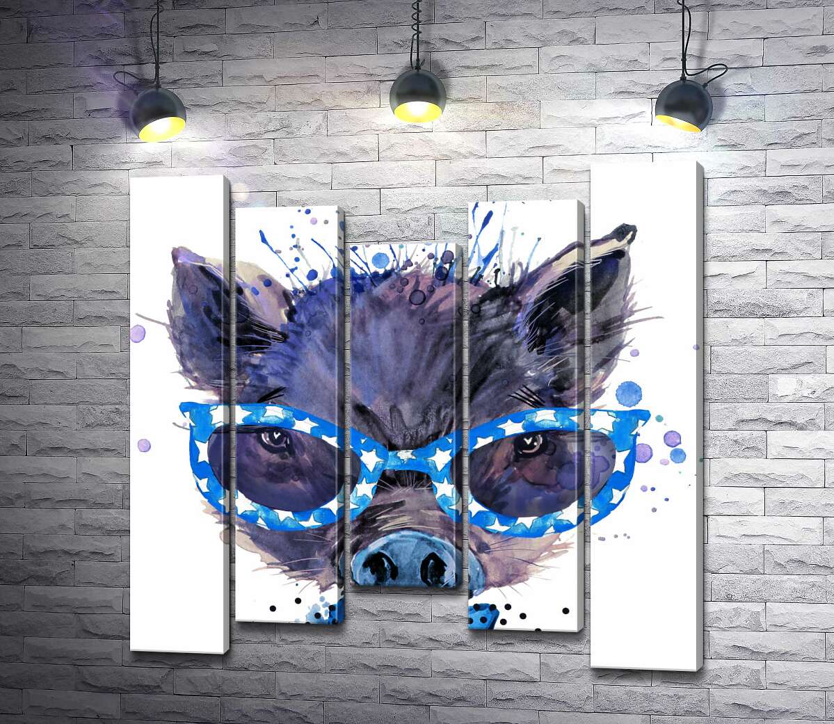 

Модульная картина ArtPoster Модный кабанчик в звездных очках и синем галстуке-бабочке 100x100 см Модуль №28