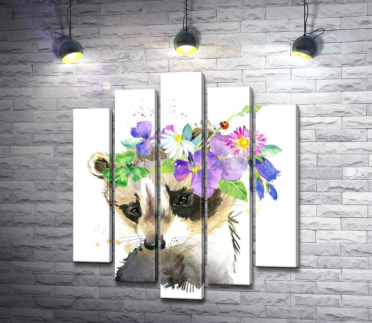 

Модульная картина ArtPoster Макушка енота украшена венком цветов 130x156 см Модуль №26