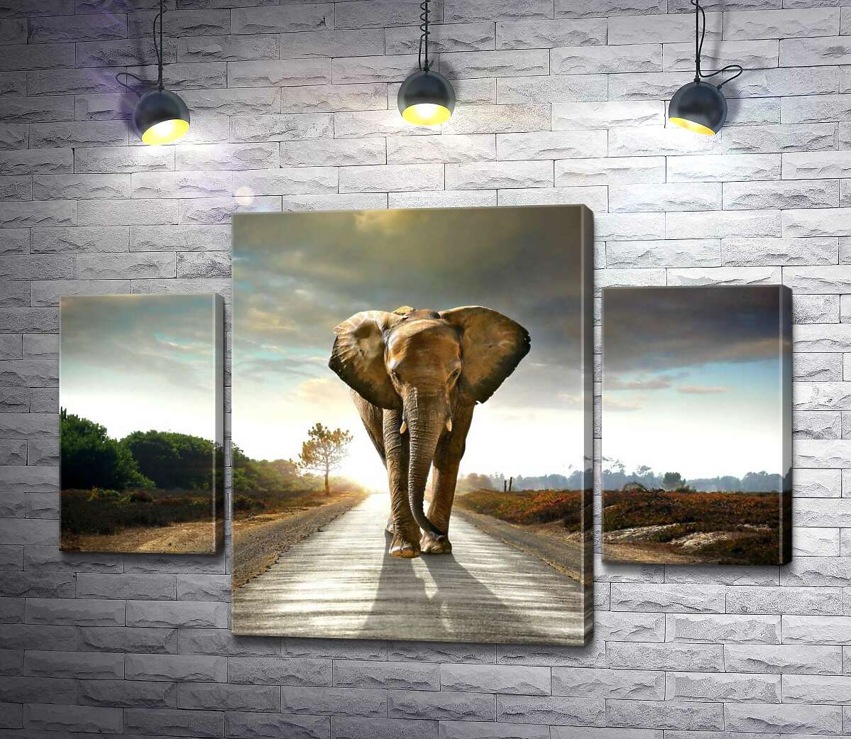 

Модульная картина ArtPoster Массивная фигура следующего по дороге слона 80x54 см Модуль №7