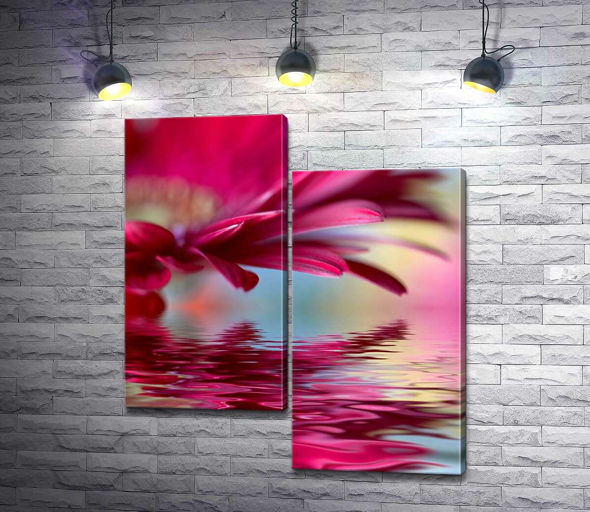 

Модульная картина ArtPoster Малиновая гербера отражается в прозрачных волнах воды 130x148 см Модуль №5
