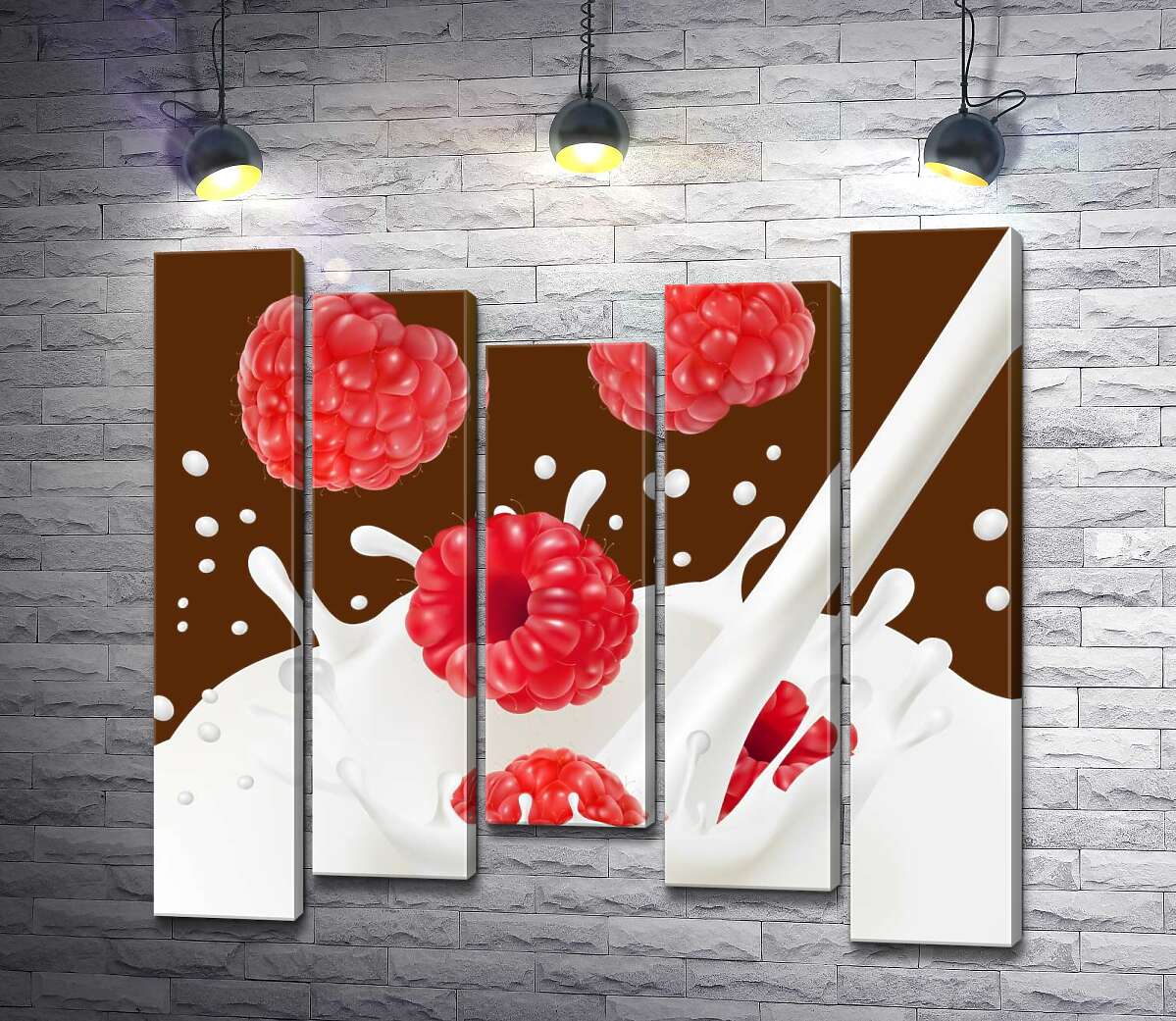 

Модульная картина ArtPoster Красные ягоды малины падают в белый молочный поток 100x95 см Модуль №28