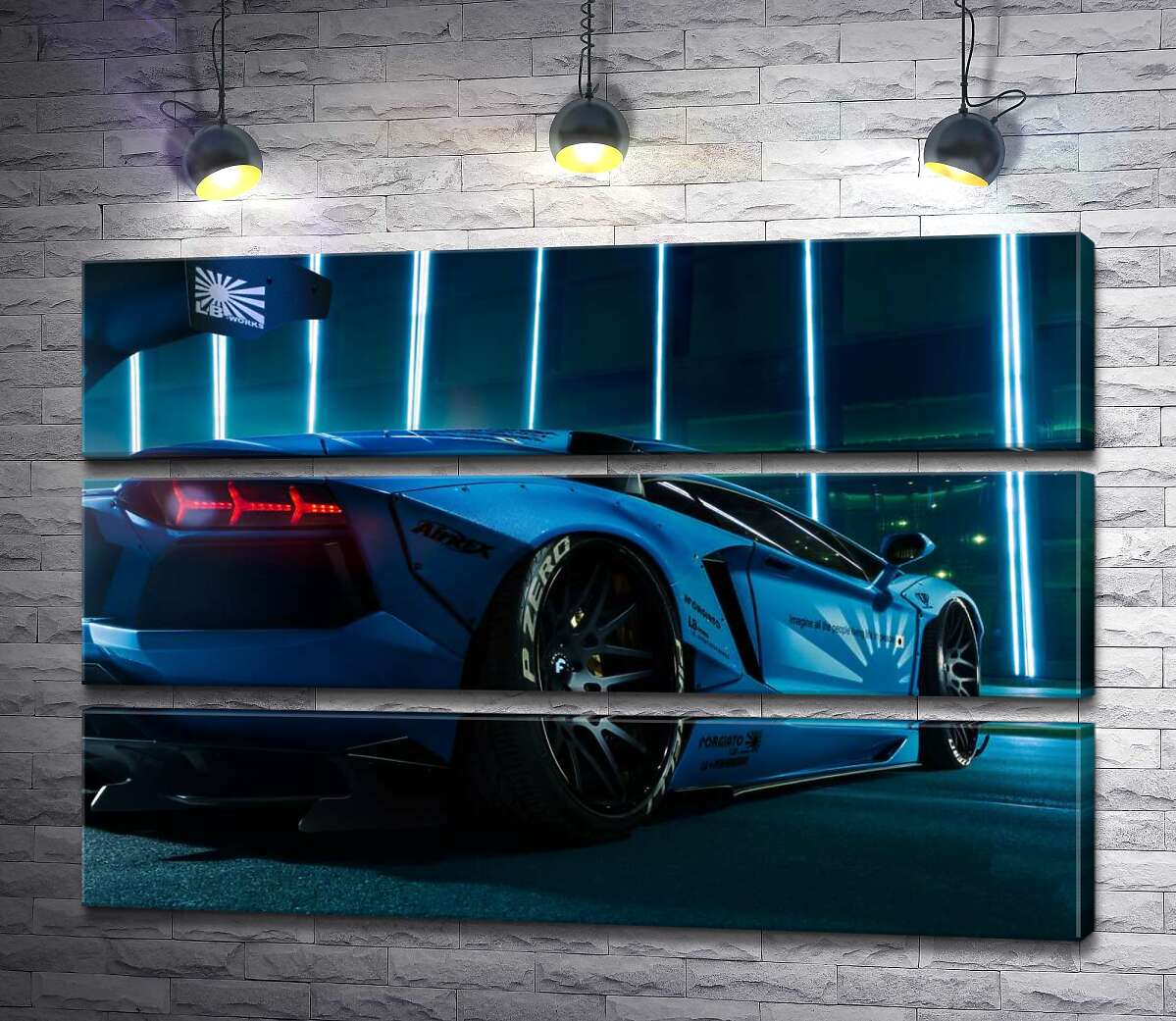 

Модульная картина ArtPoster Лазурный цвет автомобиля Ламборгини (Lamborghini Aventador) 100x69 см Модуль №13