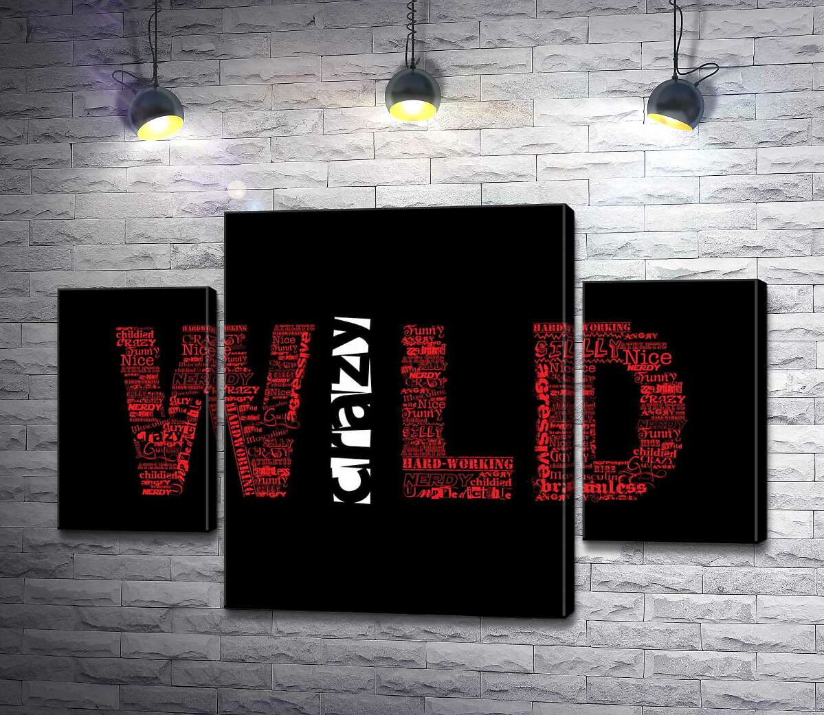 

Модульная картина ArtPoster Красная надпись "Дикий" (Wild) на черном фоне 131x85 см Модуль №7