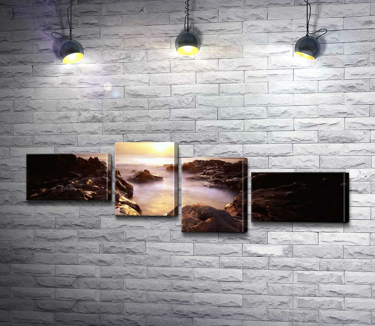 

Модульная картина ArtPoster Легкий туман стелиться над каменистой морской бухтой 120x40 см Модуль №20