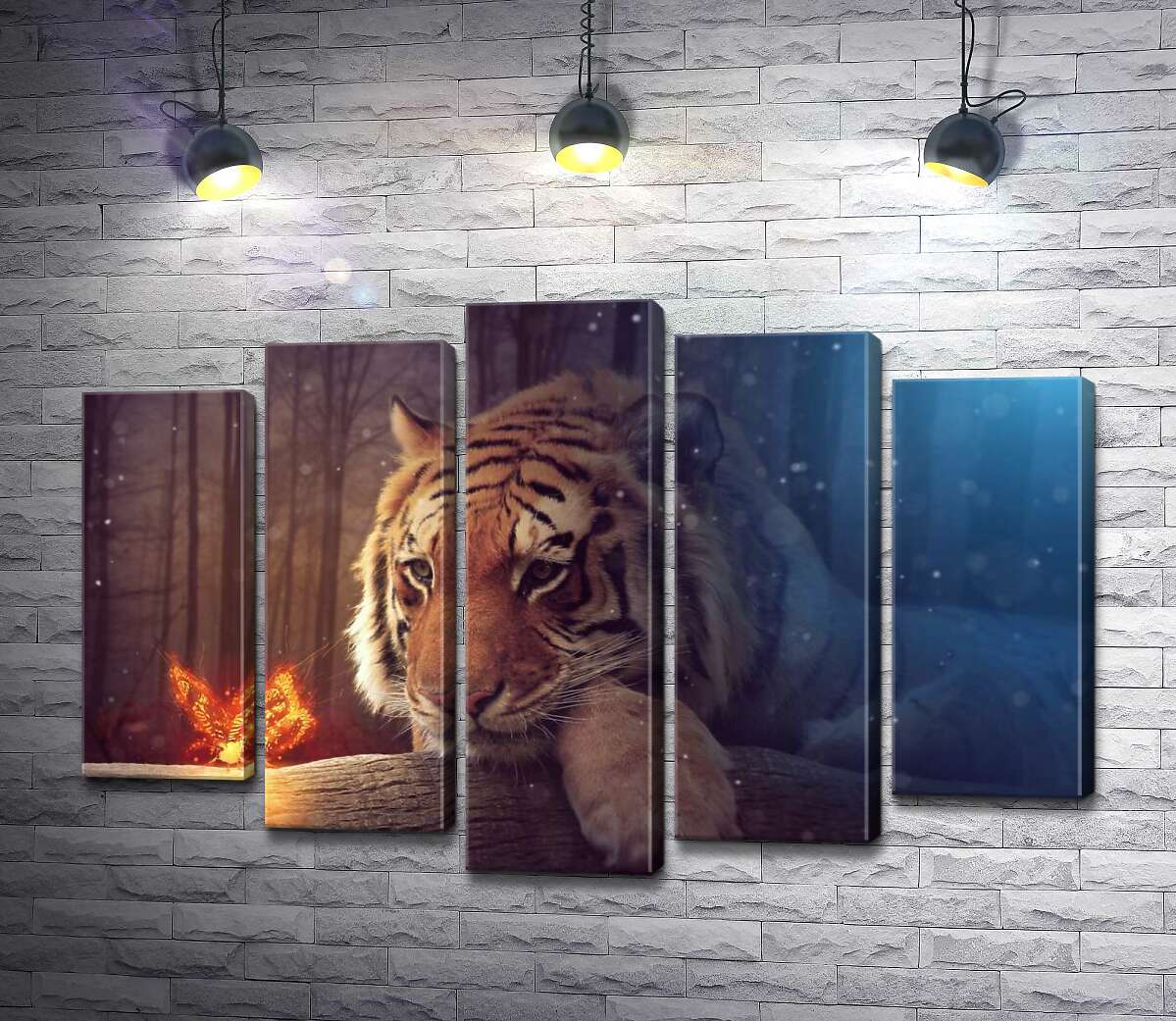 

Модульная картина ArtPoster Могучий тигр наблюдает за огненной бабочкой 130x88 см Модуль №26
