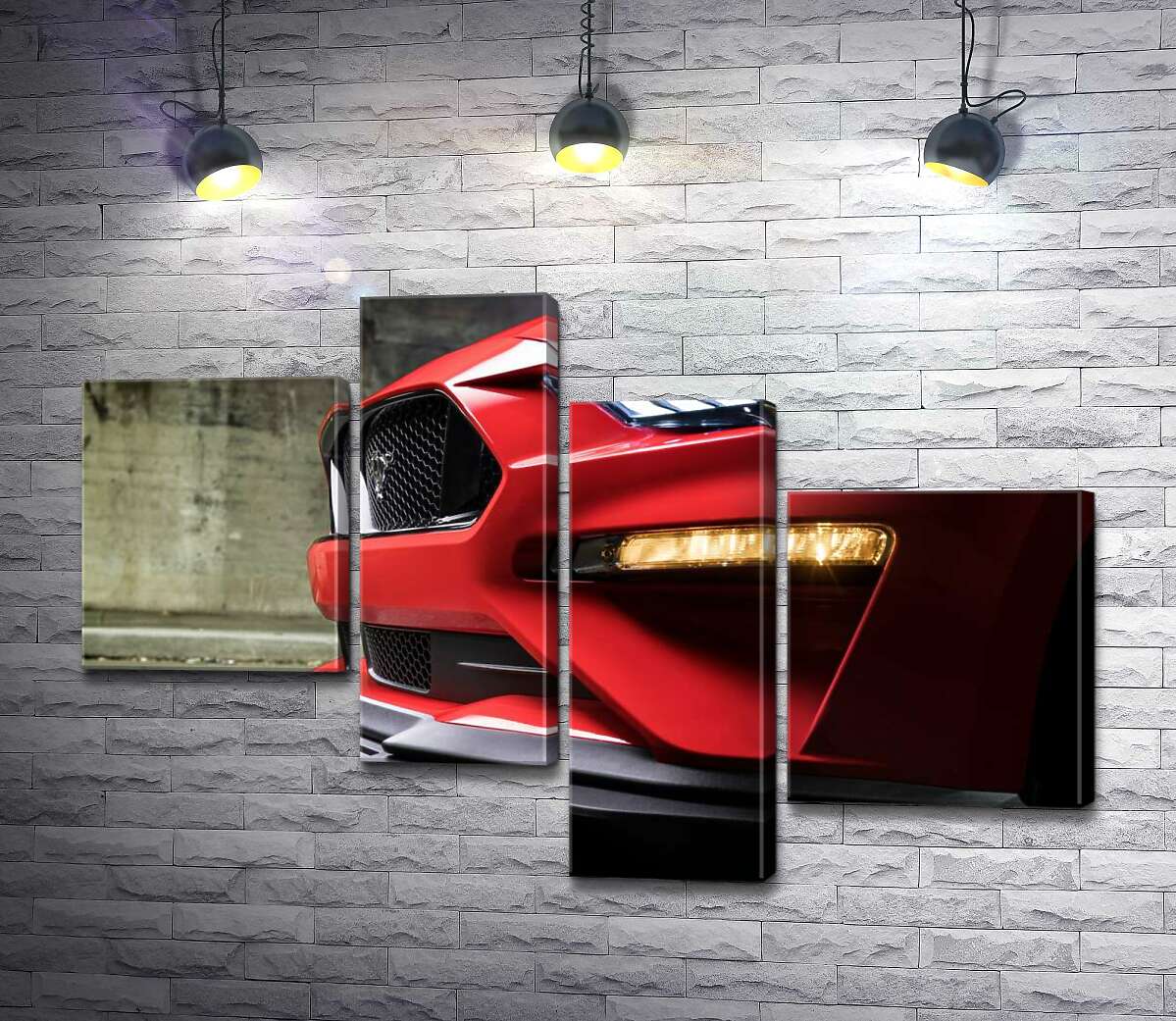 

Модульная картина ArtPoster Красный бампер автомобиля Ford Mustang Shelby GT500 с плавными изгибами фар 100x69 см Модуль №20