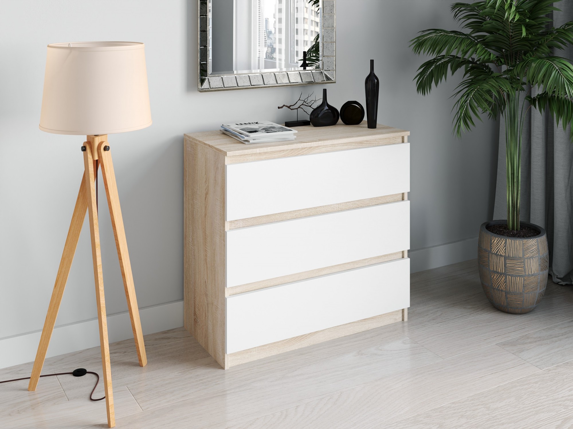 

Комод на 3 ящика Moreli T-214 Ш 800 / В 755 / Г 400 Дуб сонома-Белый
