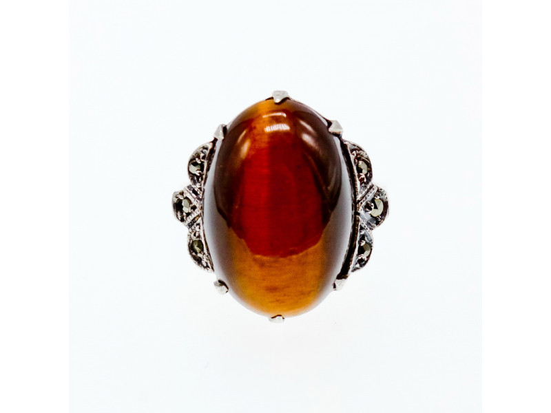 

Серебряное кольцо с тигровым глазом и марказитами Натуральный Sky Jewelry 003616