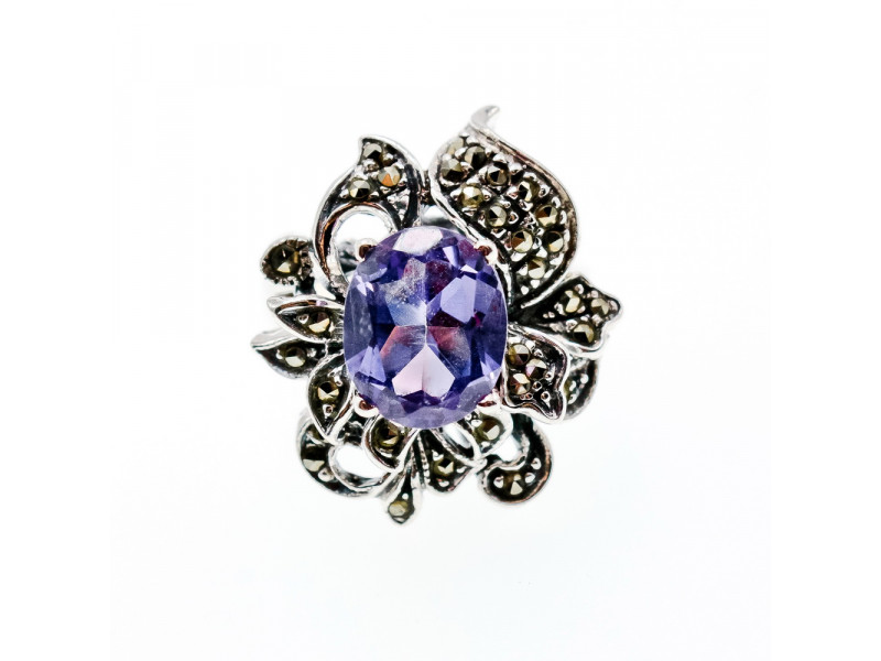 

Серебряное кольцо с аметистом и марказитом Натуральный Sky Jewelry 003615