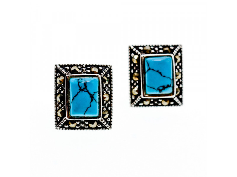 

Серебряные серьги с бирюзой и марказитом Натуральный Sky Jewelry 003627