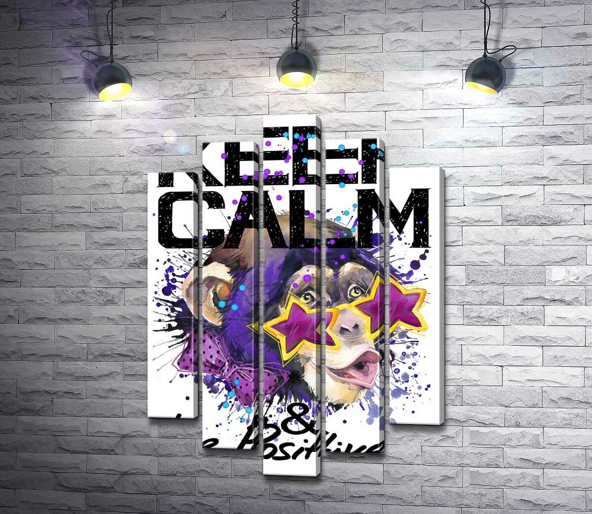 

Модульная картина ArtPoster Обезьяна в звездных очках среди надписи "keep calm and be positive" 100x148 см Модуль №26