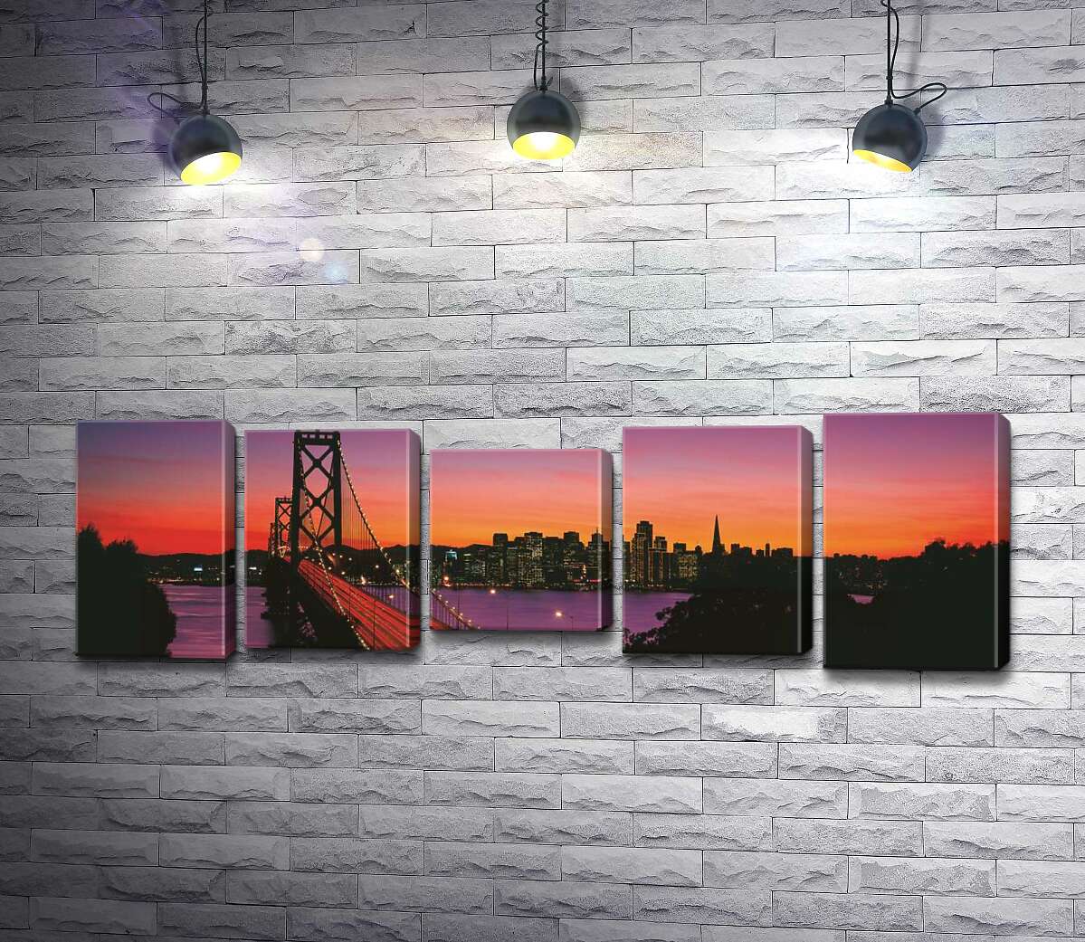 

Модульная картина ArtPoster Мост Бэй-Бридж (Bay Bridge) ведет к вечернему Сан-Франциско 130x44 см Модуль №28