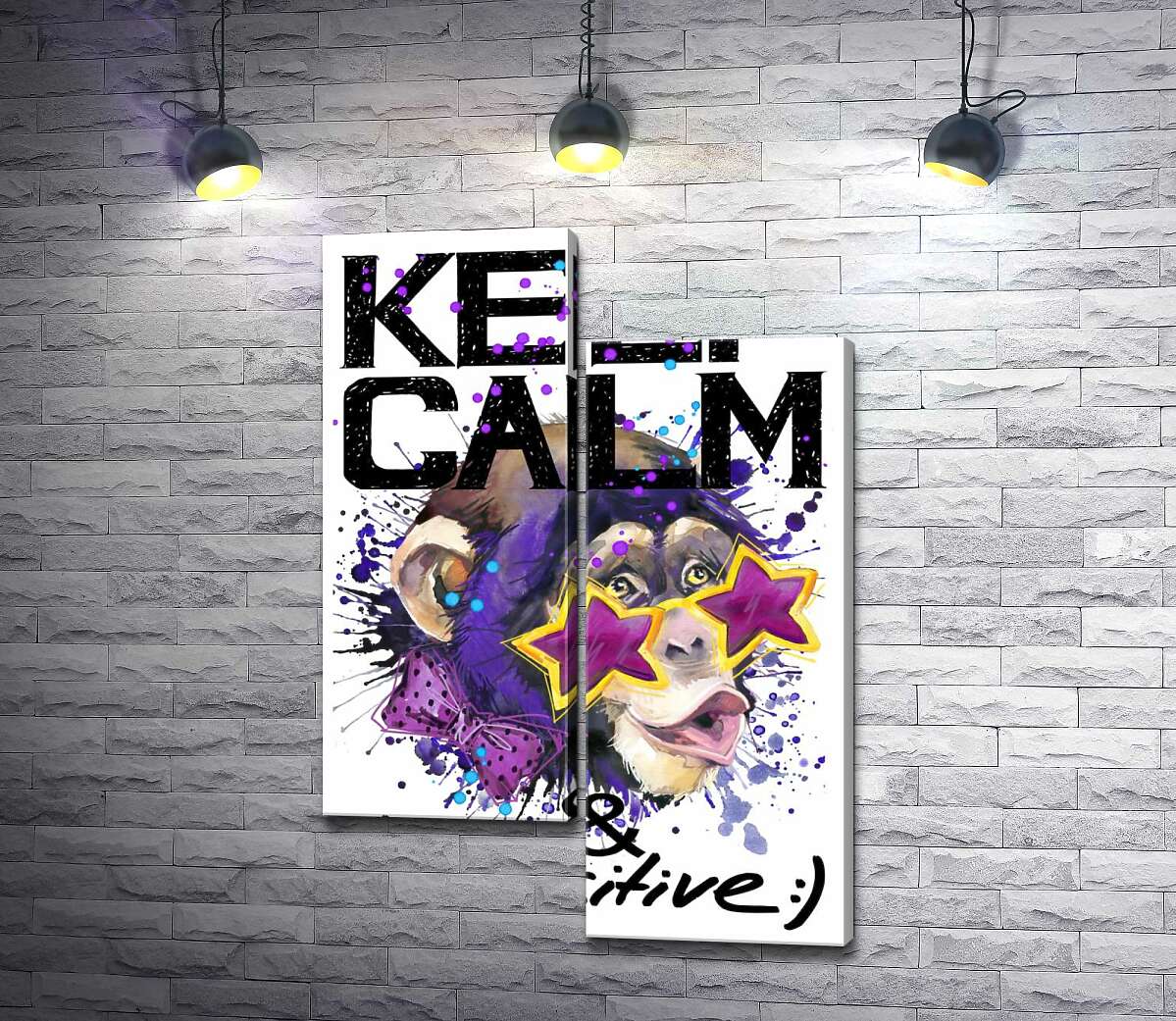 

Модульная картина ArtPoster Обезьяна в звездных очках среди надписи "keep calm and be positive" 130x191 см Модуль №5