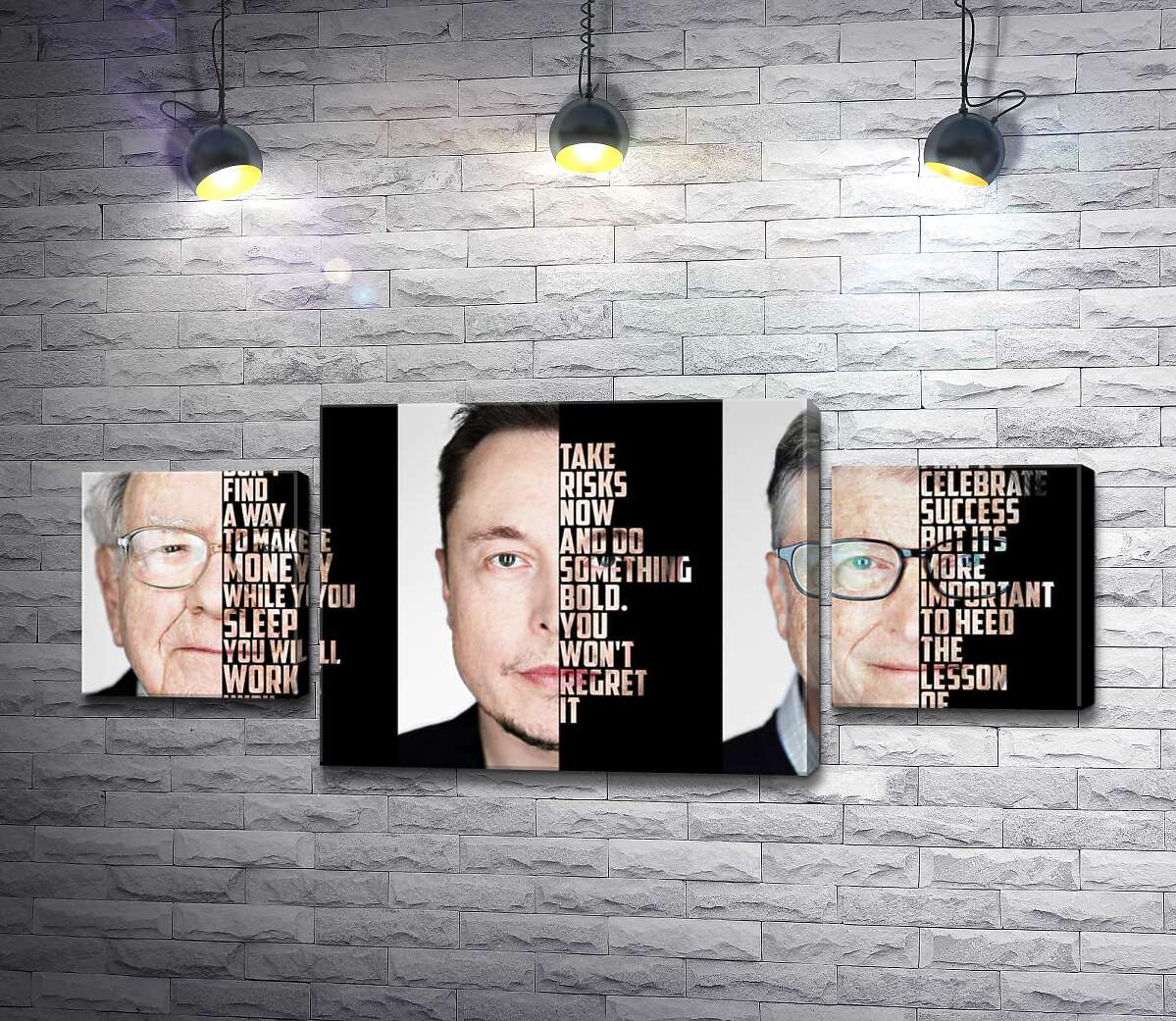 

Модульная картина ArtPoster Мотивирующие цитаты самых успешных инвесторов: Уоррена Баффета (Warren Buffett), Илона Маска (Elon Musk), Билла Гейтса (Bill Gates) 100x44 см Модуль №7