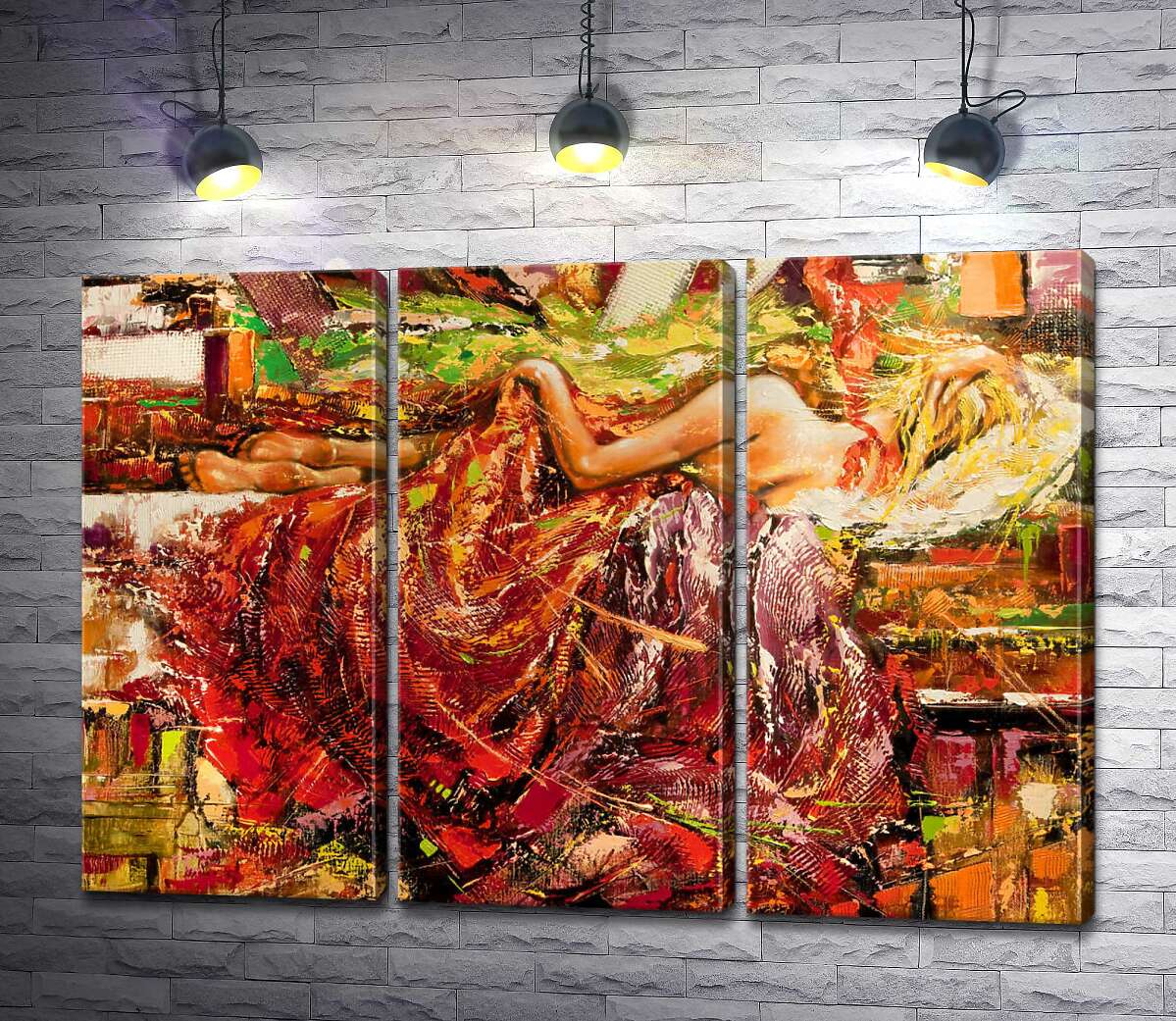 

Модульная картина ArtPoster Обнаженное тело спящей девушки прикрывает красное покрывало 60x43 см Модуль №11