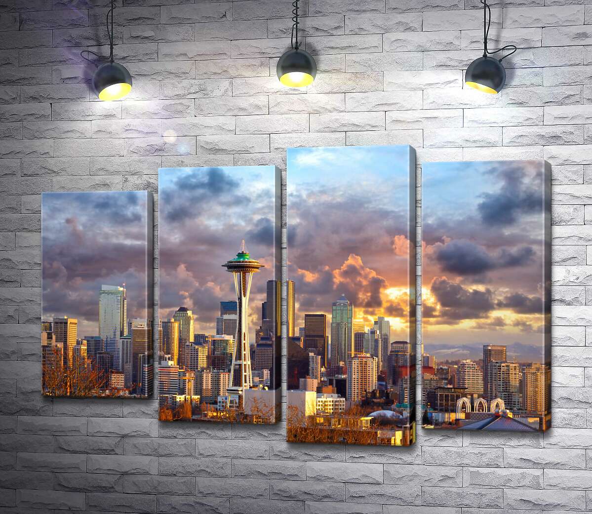 

Модульная картина ArtPoster Обзорная башня Space Needle потерялась среди небоскребов Сиэтла 100x69 см Модуль №21
