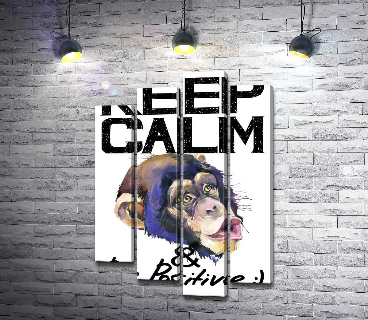 

Модульная картина ArtPoster Мордочка обезьяны среди надписи "keep calm and be positive" 80x118 см Модуль №21