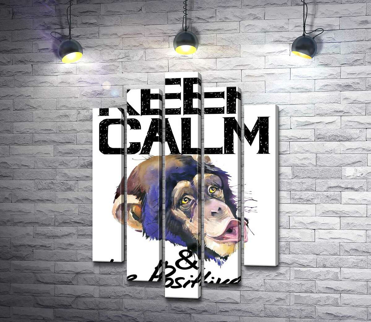 

Модульная картина ArtPoster Мордочка обезьяны среди надписи "keep calm and be positive" 100x148 см Модуль №26