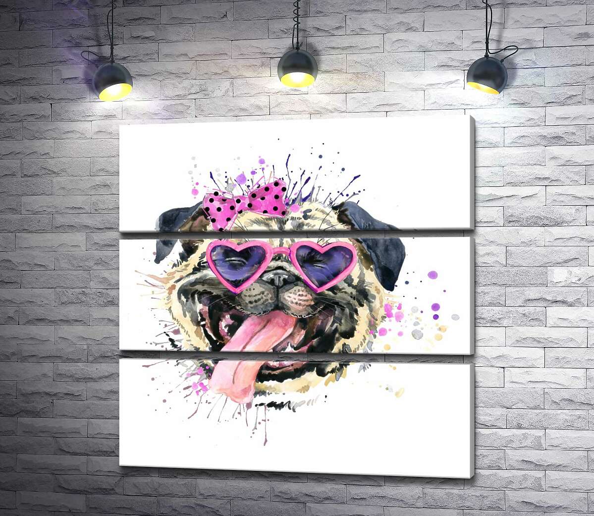 

Модульная картина ArtPoster Мопс в розовых очках высунул язык 100x102 см Модуль №13
