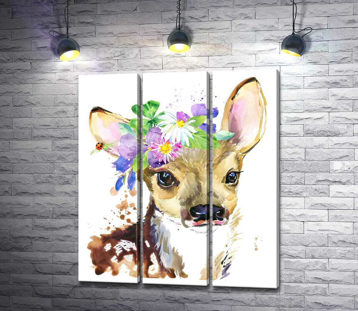 

Модульная картина ArtPoster Олененок с букетом полевых цветов возле уха 60x71 см Модуль №11