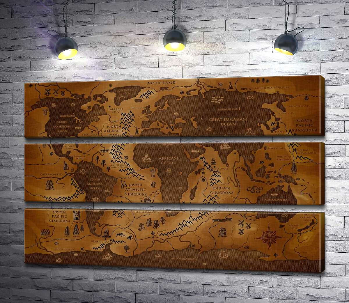 

Модульная картина ArtPoster Обмен суши и воды на фантастической карте мира 130x81 см Модуль №13