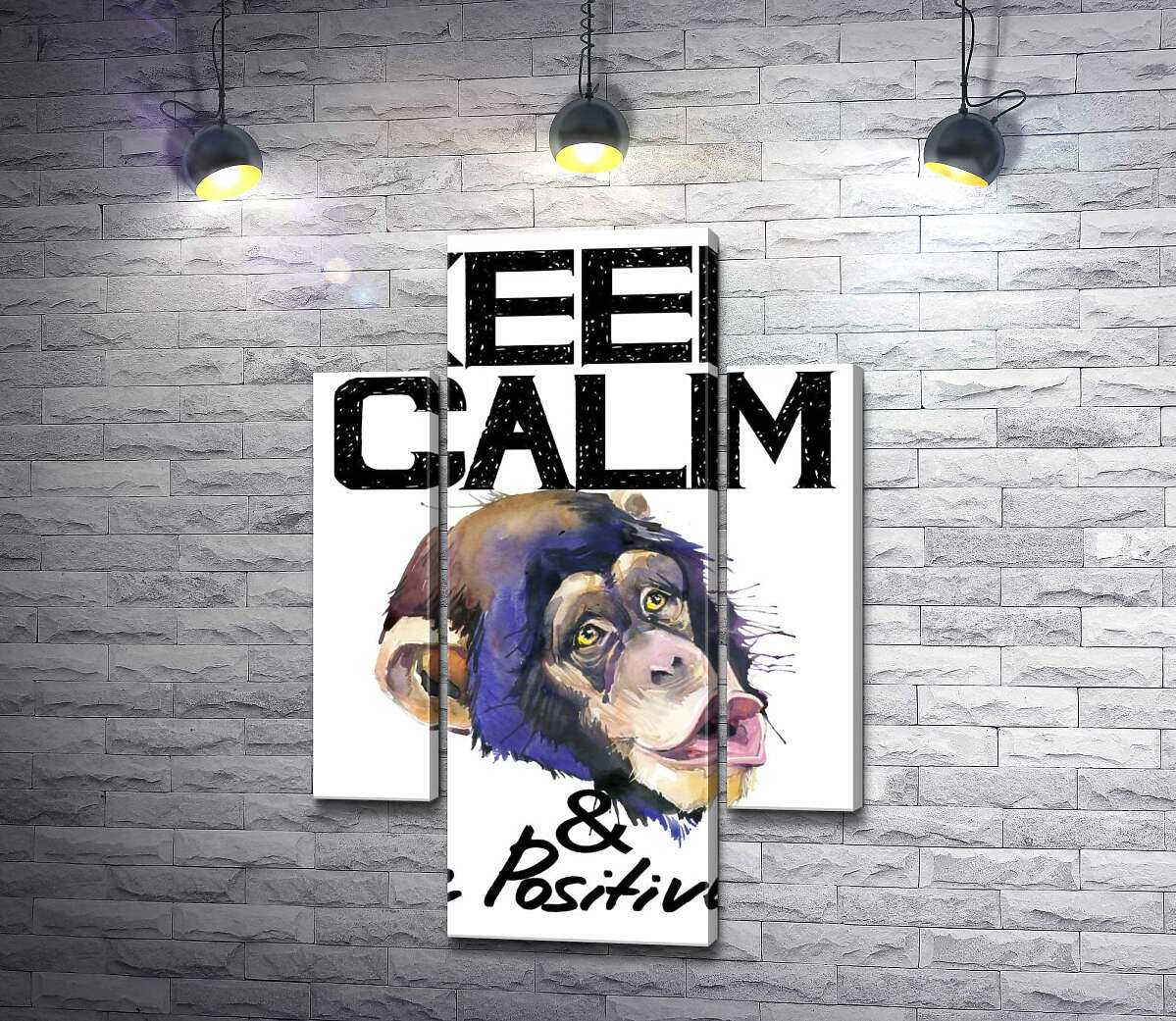 

Модульная картина ArtPoster Мордочка обезьяны среди надписи "keep calm and be positive" 80x119 см Модуль №7