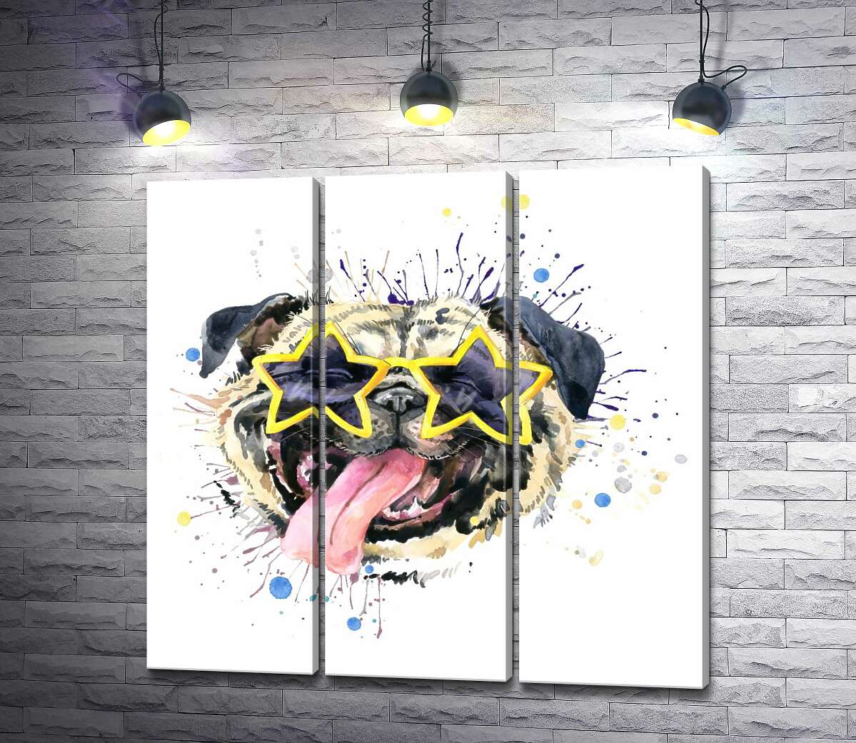 

Модульная картина ArtPoster Мопс в звездных очках 102x100 см Модуль №11