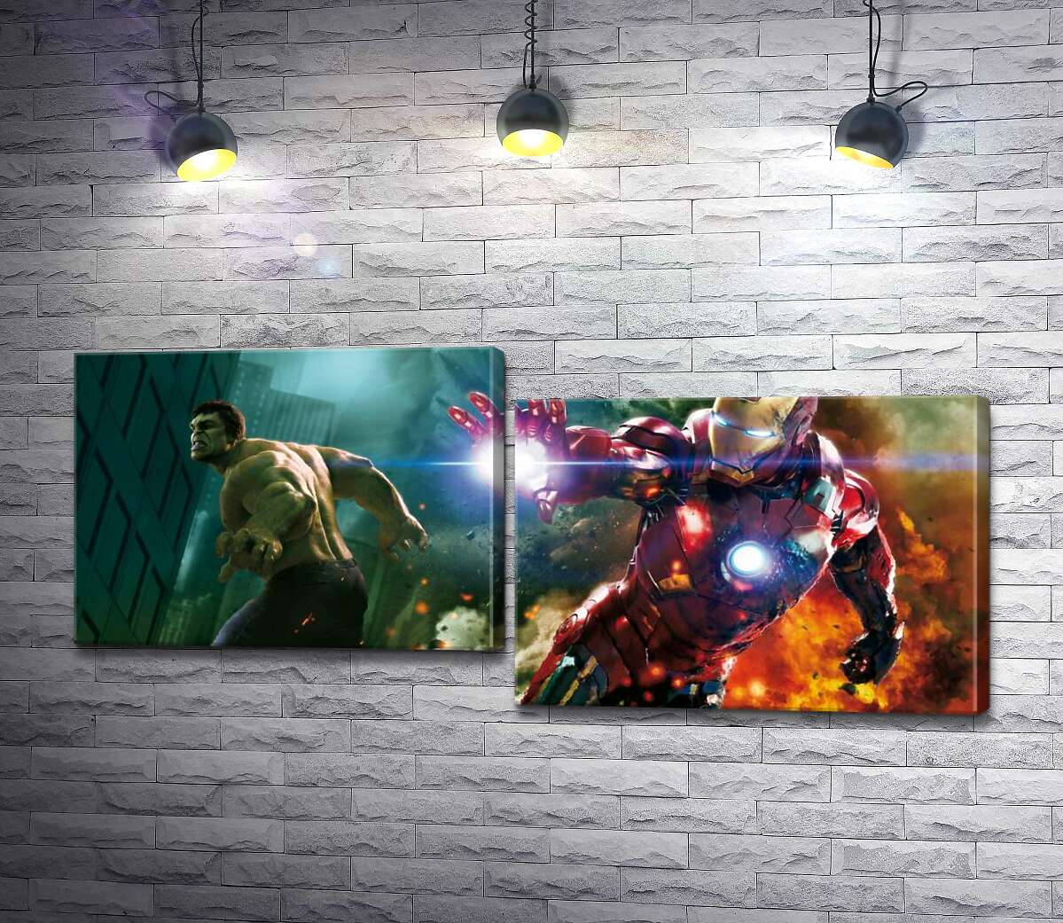 

Модульная картина ArtPoster Непобедимые Халк (Hulk) и Железный человек (Iron Man) в фильме "Мстители" (The Avengers) 100x45 см Модуль №5