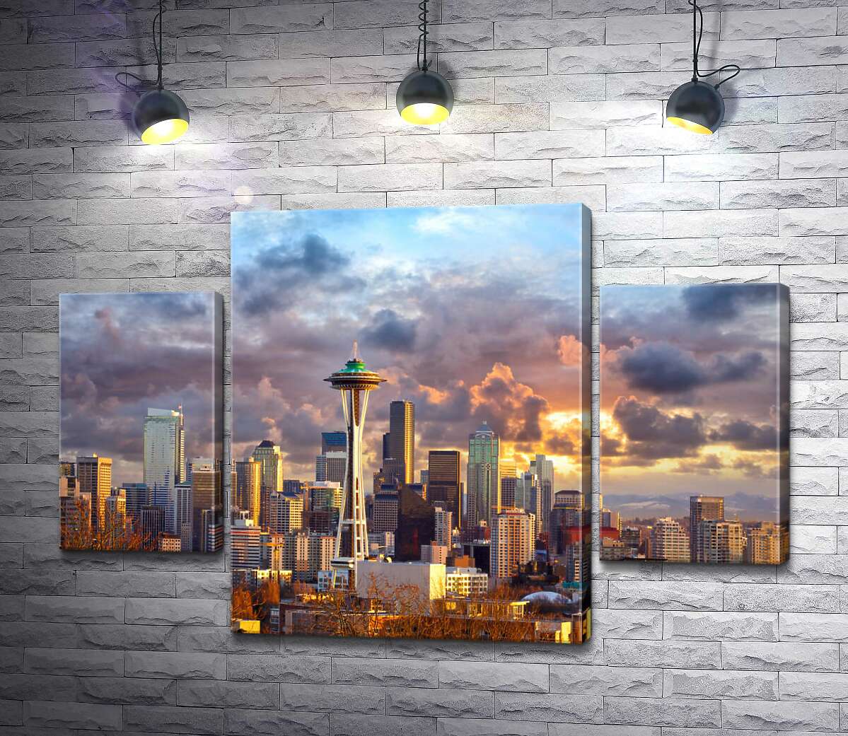

Модульная картина ArtPoster Обзорная башня Space Needle потерялась среди небоскребов Сиэтла 131x89 см Модуль №7